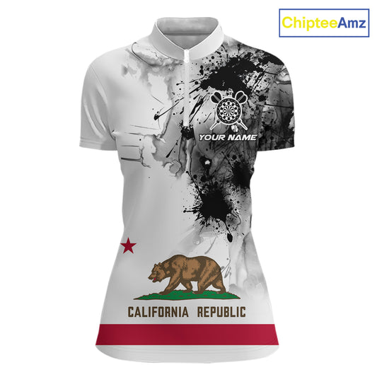 Personalized California Flag Black Splatter Dart 1/4-Zip Shirts For Women Custom Dart Team Jerseys NYN2714