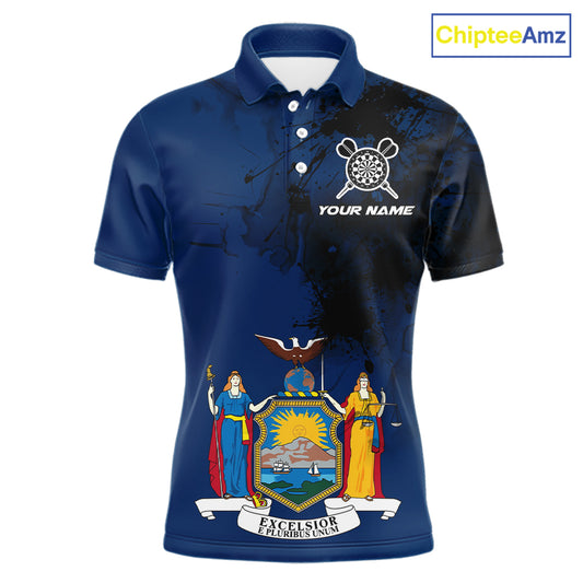 Personalized New York Flag Black Splatter Dart Polo Shirts For Men Custom Dart Team Jerseys NYN2715