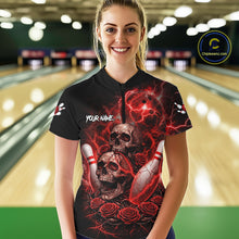 Load image into Gallery viewer, Red Strike Lightning Bowling Custom Team Shirts For Women, Skull Roses Outfit Bowling Team Jersey NYN3071