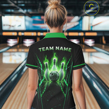 Load image into Gallery viewer, Custom Green Flaming Womens Bowling Jerseys Personalized Bowling Team Shirts For Bowlers NYN3075