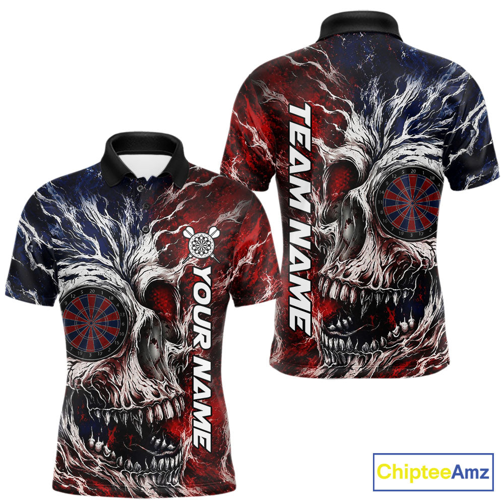 Red And Blue Smoking Skull Dartboard Mens Darts Shirt Personalized Team Darts Jersey NYN3246