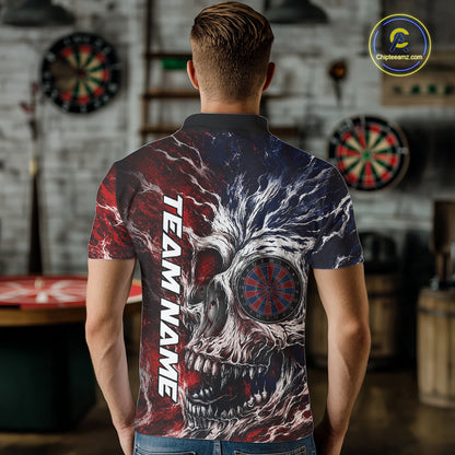 Red And Blue Smoking Skull Dartboard Mens Darts Shirt Personalized Team Darts Jersey NYN3246