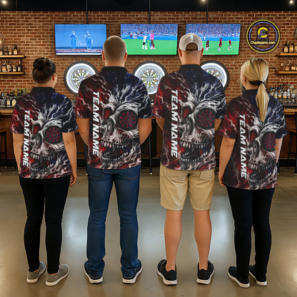 Red And Blue Smoking Skull Dartboard Mens Darts Shirt Personalized Team Darts Jersey NYN3246