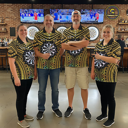 Gold Tribal Holographic Dartboard & Arrow Men Darts Polo Shirt Personalized Dart Team Jerseys NYN2515