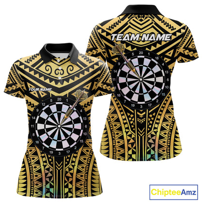 Gold Tribal Holographic Dartboard & Arrow Women Darts Polo Shirt Personalized Dart Team Jerseys NYN2515