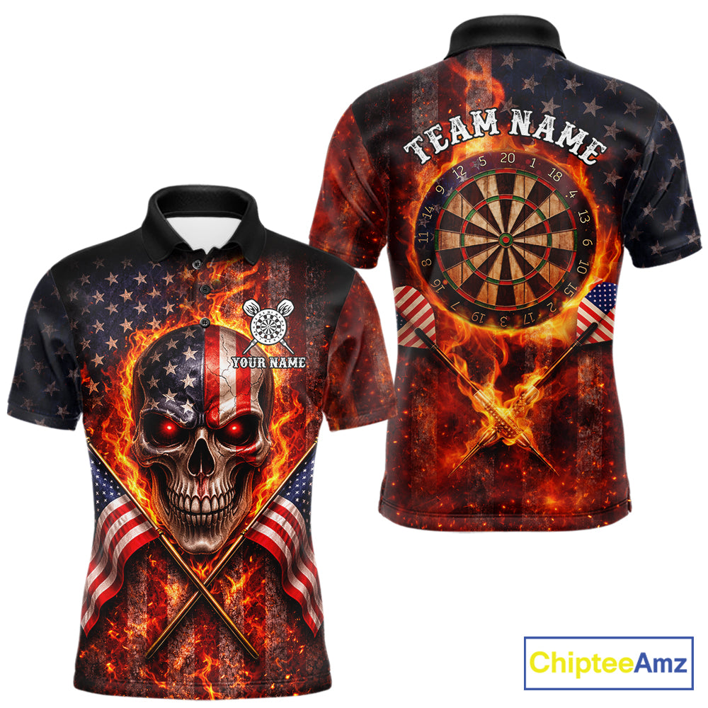 Personalized Mens Dart Polo & Quarter Zip Shirt Fire Flame US Flag Darts Jersey Skull Dart Attire NYN2866