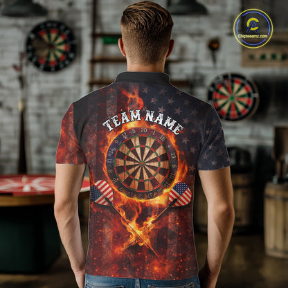 Personalized Mens Dart Polo & Quarter Zip Shirt Fire Flame US Flag Darts Jersey Skull Dart Attire NYN2866