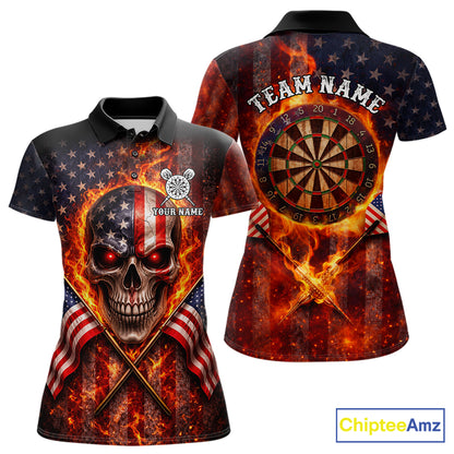 Personalized Womens Dart Polo & Quarter Zip Shirt Fire Flame US Flag Darts Jersey Skull Dart Attire NYN2866