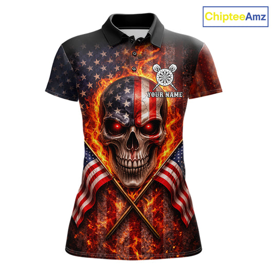 Personalized Womens Dart Polo & Quarter Zip Shirt Fire Flame US Flag Darts Jersey Skull Dart Attire NYN2866