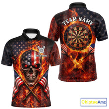 Load image into Gallery viewer, Personalized Mens Dart Polo &amp; Quarter Zip Shirt Fire Flame US Flag Darts Jersey Skull Dart Attire NYN2866