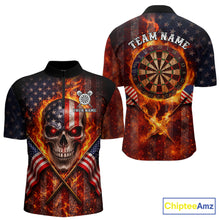 Load image into Gallery viewer, Personalized Mens Dart Polo &amp; Quarter Zip Shirt Fire Flame US Flag Darts Jersey Skull Dart Attire NYN2866