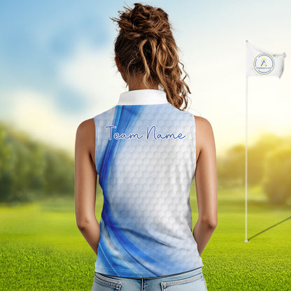 Personalized Blue-Light Twinkle Golf Sleeveless Polo Shirt For Women Custom White Pattern Golf Team Clothes NYN2871