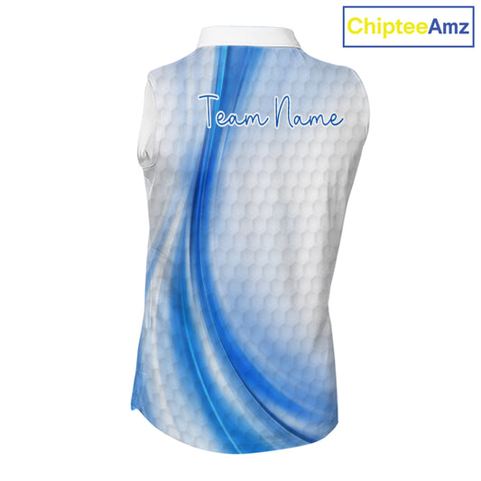 Personalized Blue-Light Twinkle Golf Sleeveless Polo Shirt For Women Custom White Pattern Golf Team Clothes NYN2871