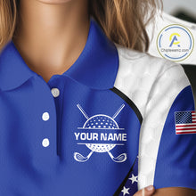 Load image into Gallery viewer, Grunge American Flag Golf Polo Shirts For Women Custom Golf Team Attire For Golfers | Blue NYN3257