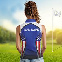 Load image into Gallery viewer, Grunge American Flag Golf Sleeveless Polo Shirts For Women Custom Golf Team Attire For Golfers | Blue NYN3257