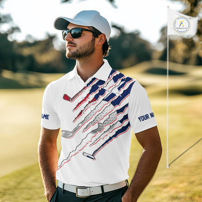Men's model wearing Texas Flag Golf Polo Shirt, Lone Star golf apparel, personalized golf clothing, custom golf team outfit, Texas golf club fashion.