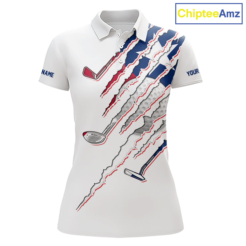 Texas Flag Women's Golf Polo Shirt mockup featuring white golf clubs design, personalized women's Texas golf apparel, Lone Star golf polo, custom golf team shirt, performance golf clothing, Texas golf tournament outfit.