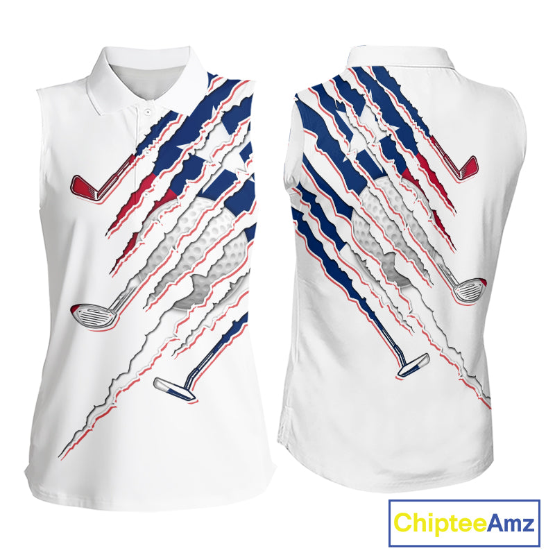 Texas Flag Sleeveless Golf Polo Shirt mockup featuring white golf clubs design, Texas golf apparel, Lone Star golf clothing, personalized golf polo, custom golf team uniform, performance sportswear.