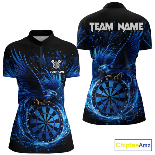 Blue Splatter Funny Eagle Dartboard Darts Quarter-Zip Shirt For Women Custom Dart Team Jerseys NYN2521