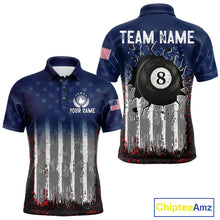 Load image into Gallery viewer, American Flag Cracked 8 Ball Billiard Pool Shirt For Men Custom Grunge Patriotic Billiard Team Jersey NYN3085