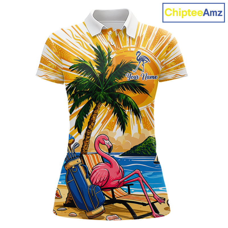 Funny Flamingo Womens Golf Polo Shirt Custom Summer Tropical Golf Team Clothing Golf Gifts NYN3262
