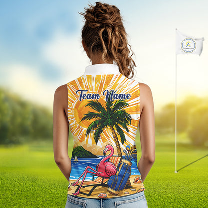 Funny Flamingo Womens Golf Sleeveless Polo Shirt Custom Summer Tropical Golf Team Clothing Golf Gifts NYN3262