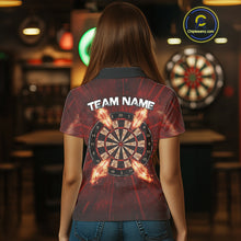 Load image into Gallery viewer, Custom Red Flames Dart Arrow Cracked Skull Women Darts Polo Shirt Grunge Dart Gifts NYN1989