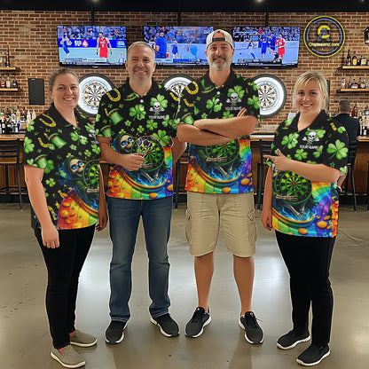 Rainbow Funny Skeleton Green Dartboard Women Darts Polo Shirt Custom St Patrick's Day Darts Jersey NYN2533