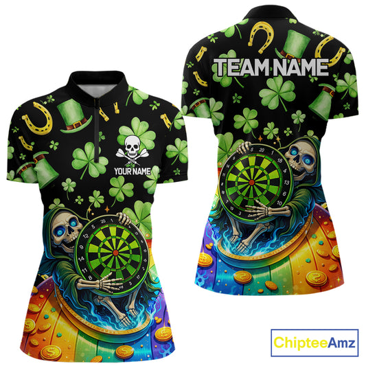Rainbow Funny Skeleton Green Dartboard Women Darts Quarter-Zip Shirt Custom St Patrick's Day Darts Jersey NYN2533