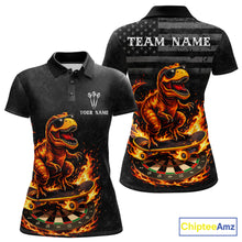 Load image into Gallery viewer, Custom Grunge Flame Dinosaur Darts Shirt Polo &amp; 1/4 Zip Darts Jersey For Women US Flag Dart Outfit NYN2884