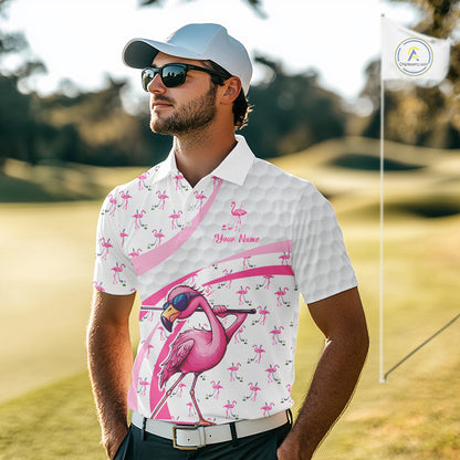 Funny Flamingo Mens Golf Shirt Polo Personalized Pink Argyle Pattern Golf Team Outfits NYN3097