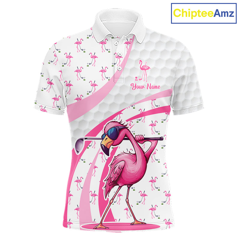 Funny Flamingo Mens Golf Shirt Polo Personalized Pink Argyle Pattern Golf Team Outfits NYN3097