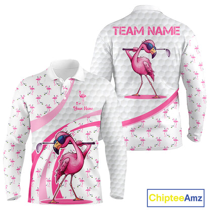 Funny Flamingo Mens Golf Shirt Polo Personalized Pink Argyle Pattern Golf Team Outfits NYN3097