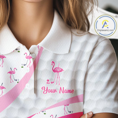 Funny Flamingo Mens Golf Shirt Polo Personalized Pink Argyle Pattern Golf Team Outfits NYN3097
