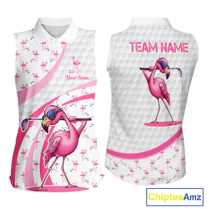 Funny Flamingo Mens Golf Shirt Sleeveless Polo Personalized Pink Argyle Pattern Golf Team Outfits NYN3097