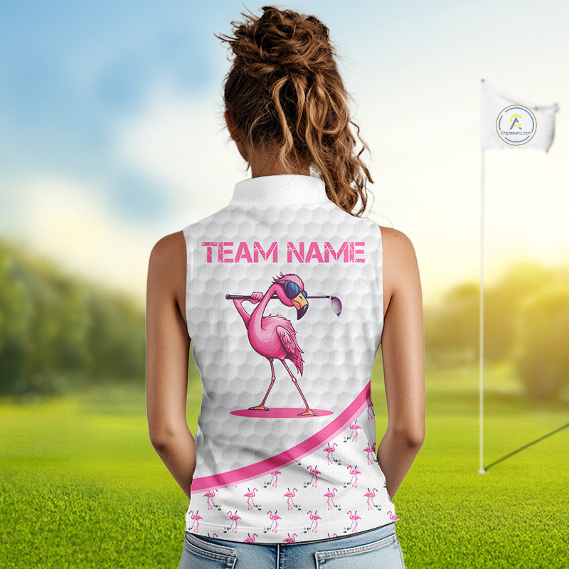 Funny Flamingo Mens Golf Shirt Sleeveless Polo Personalized Pink Argyle Pattern Golf Team Outfits NYN3097
