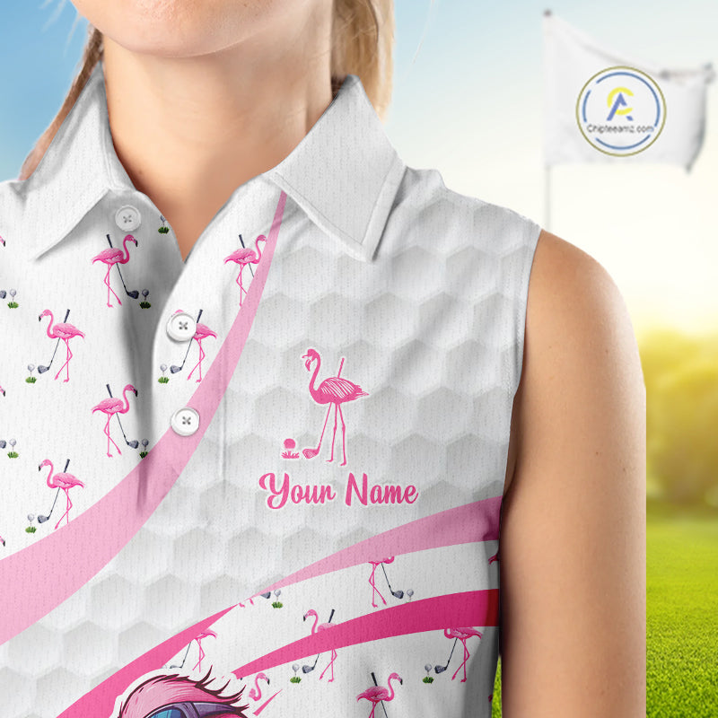 Funny Flamingo Mens Golf Shirt Sleeveless Polo Personalized Pink Argyle Pattern Golf Team Outfits NYN3097