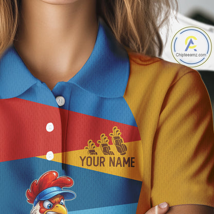 Colorful Rooster Womens Golf Polo Shirts Personalized Funny Golf Ball Shirts, Golf Gifts For Women NYN3098