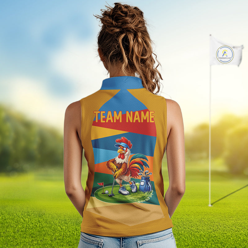 Colorful Rooster Womens Golf Sleeveless Polo Shirts Personalized Funny Golf Ball Shirts, Golf Gifts For Women NYN3098