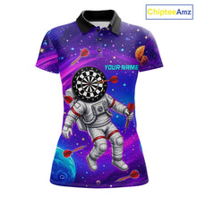 Load image into Gallery viewer, Funny Astronaut Galaxy Dartboard women's darts polo shirt, colorful galaxy dart jersey, personalized dart team apparel