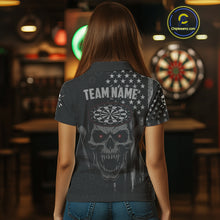 Load image into Gallery viewer, Custom Black Grey Grunge Skull Patriotic Dart Women Polo Jerseys USA Flag Dart Shirts NYN1726