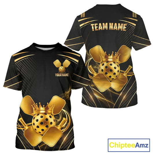 Black And Gold Crown Paddle & Ball Pickleball Jerseys Custom Men Pickleball League Shirts NYN2233