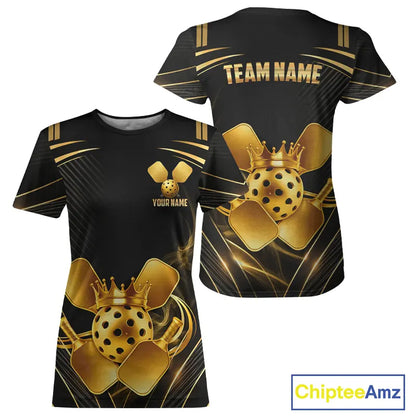 Black And Gold Crown Paddle & Ball Pickleball Jerseys Custom Women Pickleball League Shirts NYN2233