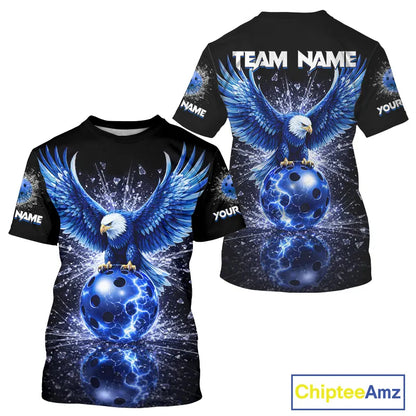 Broken Glass Blue Eagle Lightning Pickleball 3D Ball Jerseys Custom Men Pickleball Shirts NYN2235