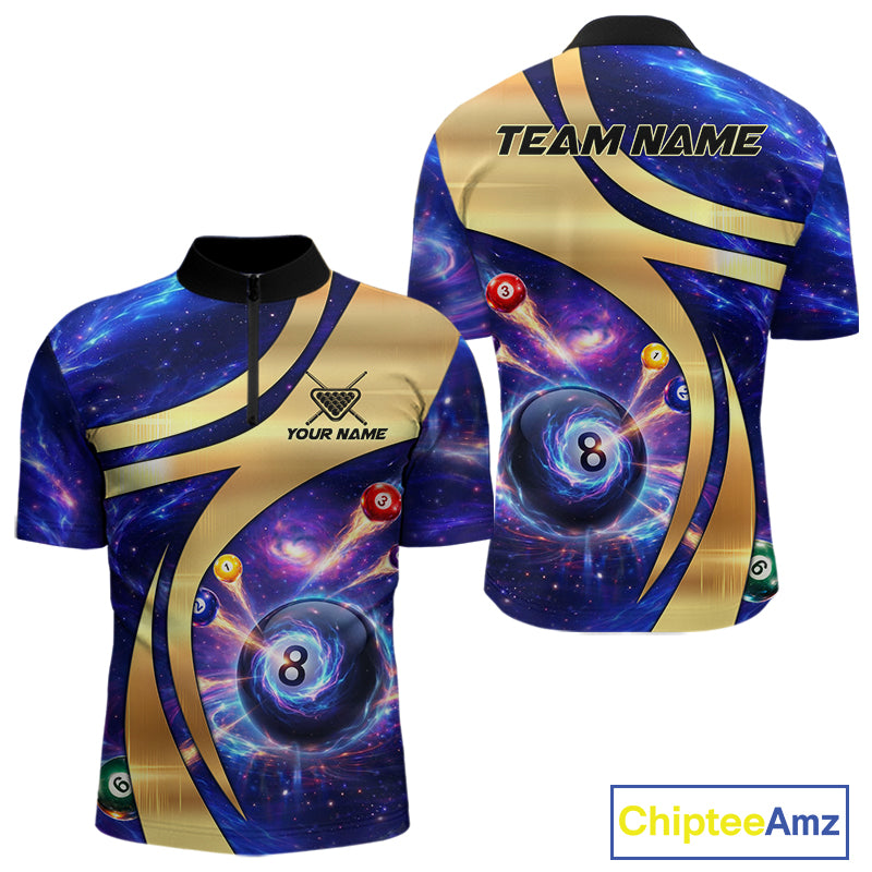 Purple Galaxy Pool 8 Ball Billiard Shirt For Men Personalized Multicolor Light Billiard Apparel NYN2893