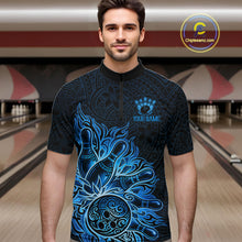 Load image into Gallery viewer, Male bowler wearing Blue Tribal Bowling Ball bowling jersey, custom bowling league apparel