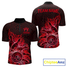Load image into Gallery viewer, Red Tribal Pattern Bowling Ball men's bowling quarter zip shirt, personalized bowling league uniform