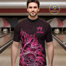 Load image into Gallery viewer, Male bowler wearing Pink Tribal Bowling Ball bowling jersey, men's bowling league apparel