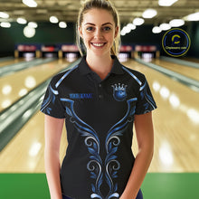 Load image into Gallery viewer, Female bowler wearing Tribal Crown Bowling Ball bowling jersey, personalized bowling apparel