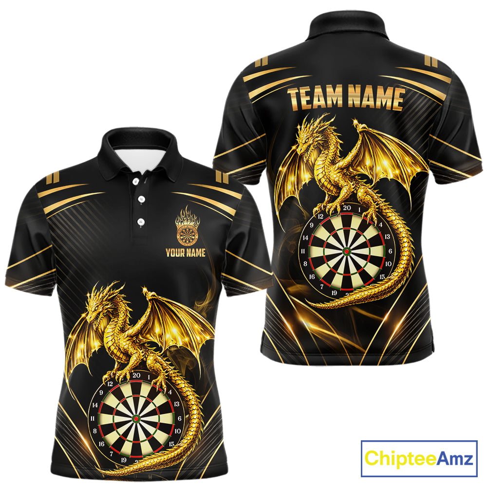 Gold Light Dragon Dartboard Custom Men Darts Polo League Shirts Dragon Dart Jerseys NYN2236